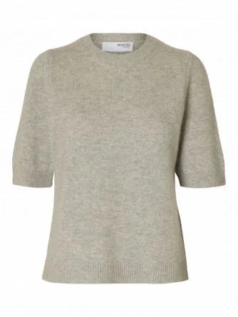 Selected Femme cille 2/4 knit O-neck wool light grey